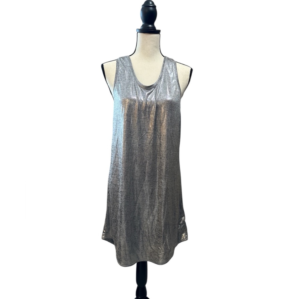 H&M Metallic Silver Tank Dress Sleeveless Shimmer Shift Women’s Medium
